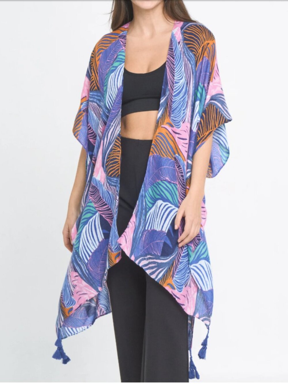 Do everything in love Tropical Leaf Print Kimono - Pink, Blue & Orange/ New!
